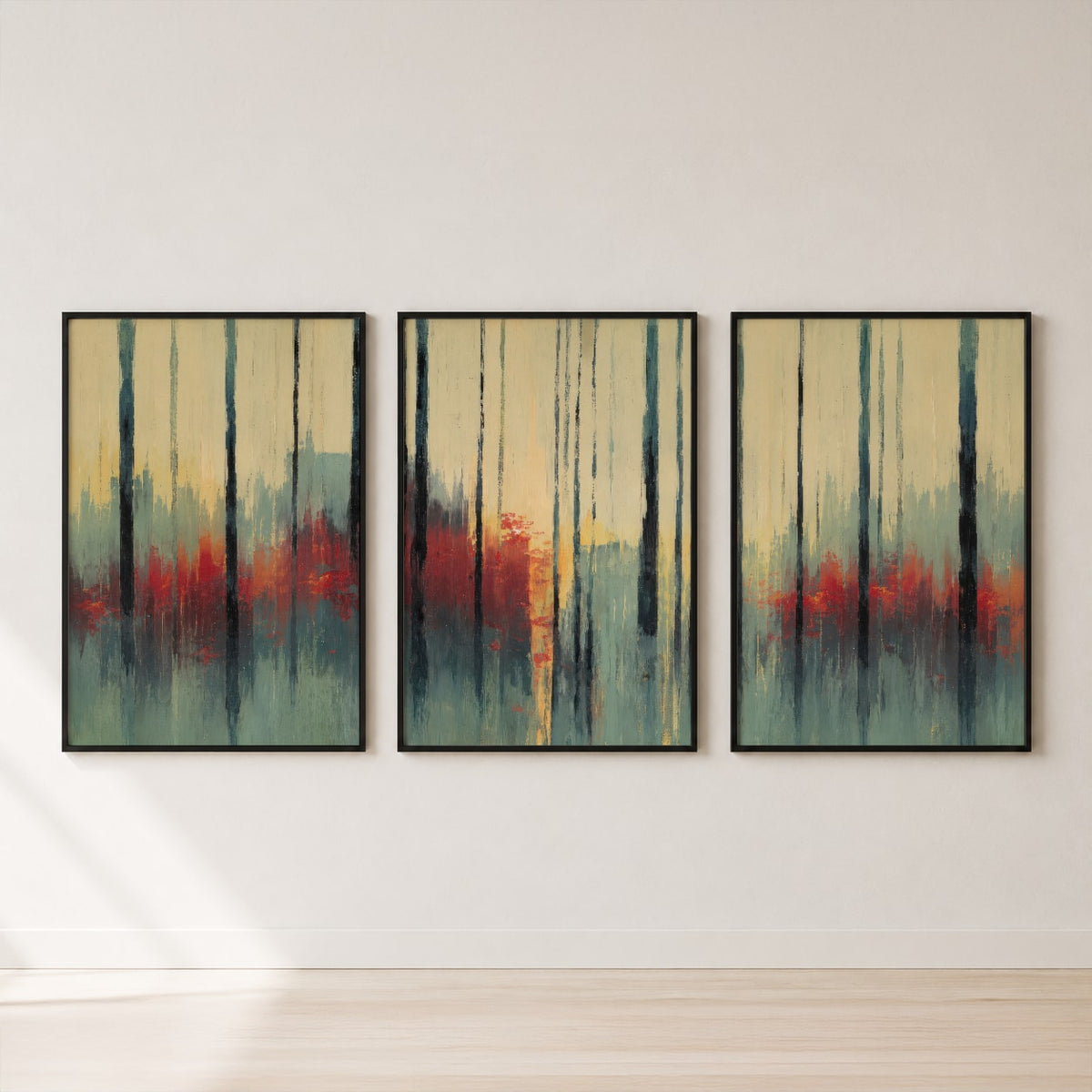 Abstract Forest Mist Triptych Wall Art Set