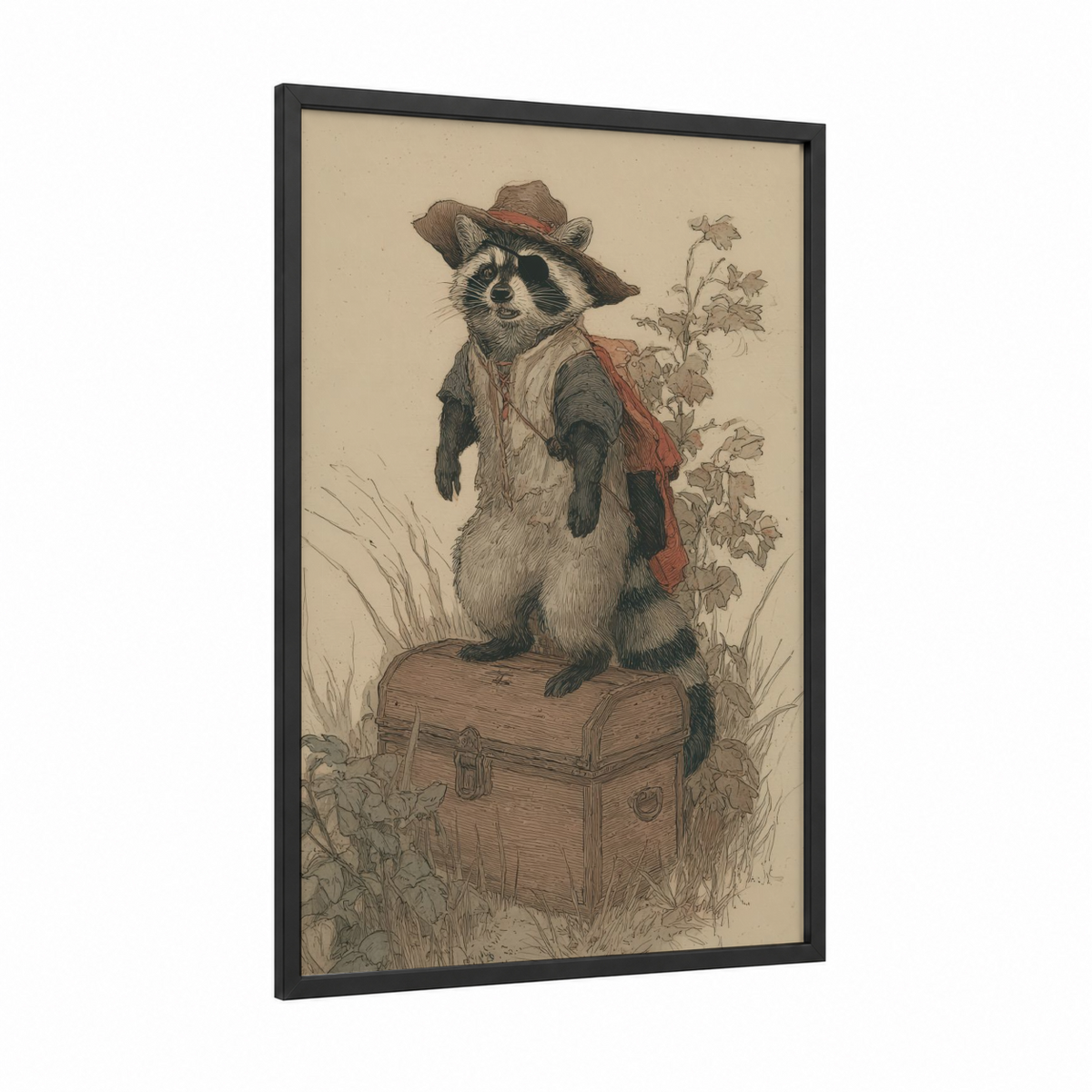 Adventurer Raccoon Illustration Wall Art
