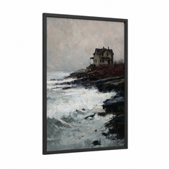 Abandoned Coastal Mansion Stormy Waves Wall Art