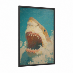 Aggressive Great White Shark Painting Wall Art