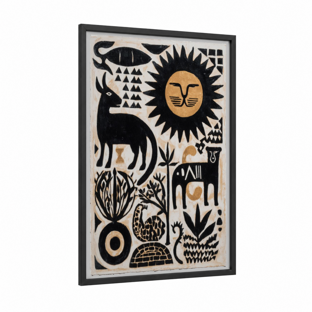 African Animal Abstract Woodblock Wall Art