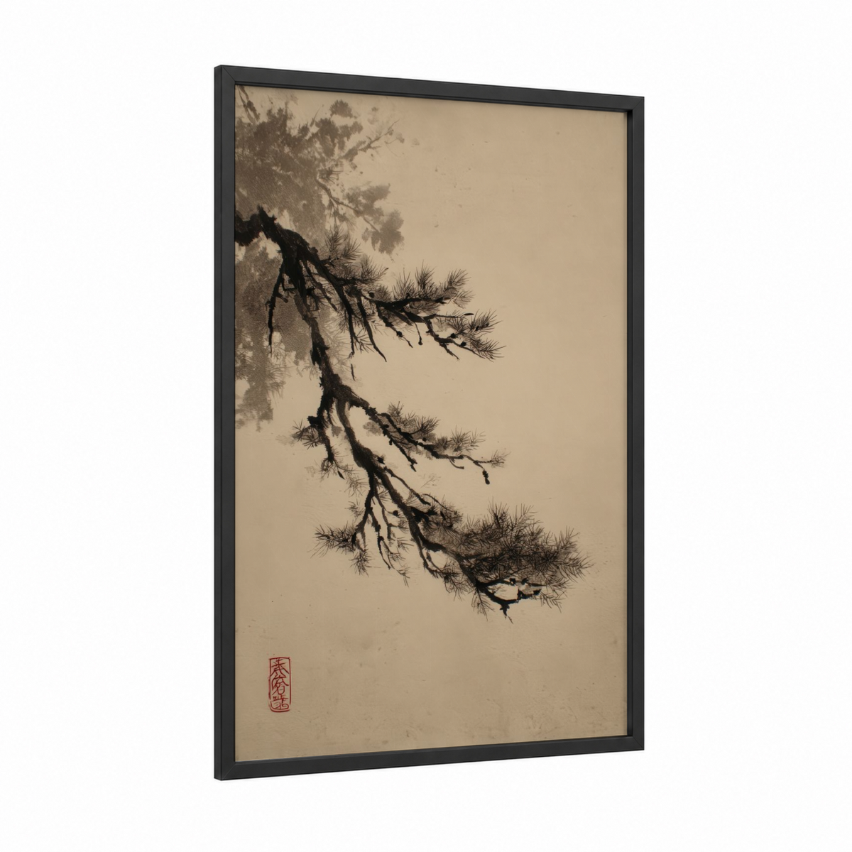 Ancient Redwood Branch Ink Painting Wall Art