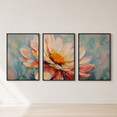 Abstract Daisy Bloom Triptych Wall Art Set