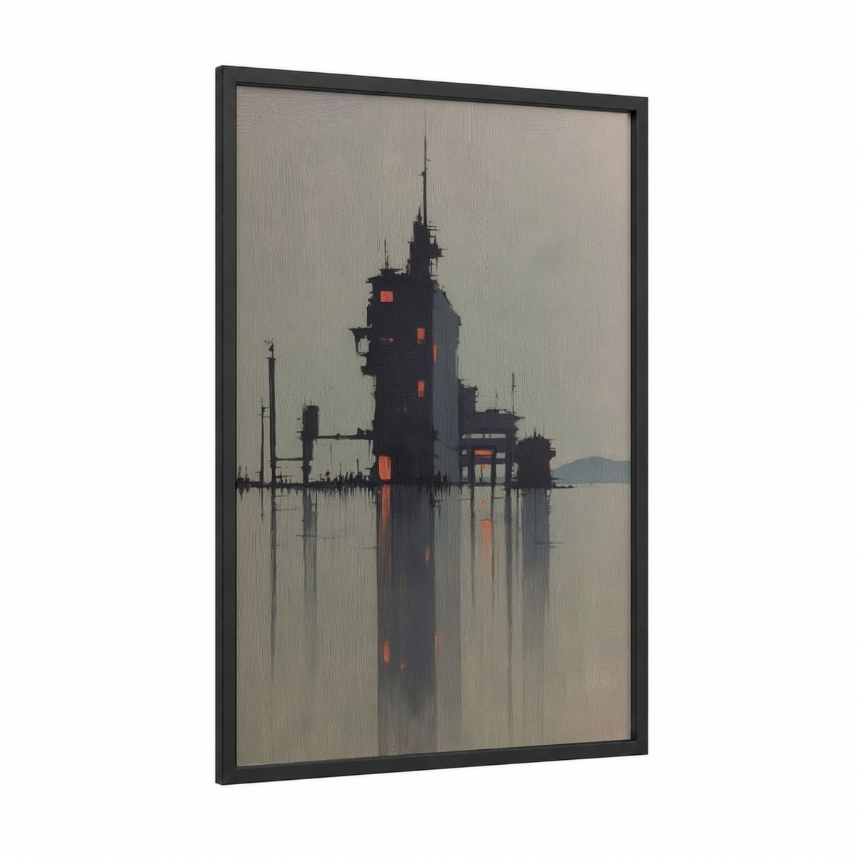 Abstract Tower Misty Water Reflection Wall Art