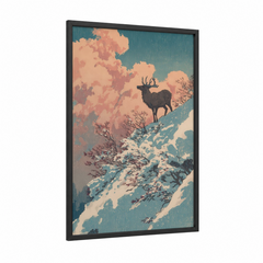 Alpine Reindeer Winter Landscape Art Wall Art