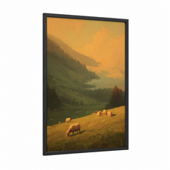 Alpine Farm Sunset Golden Hour Landscape Wall Art