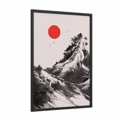 Abstract Mountain Landscape Red Sun Wall Art