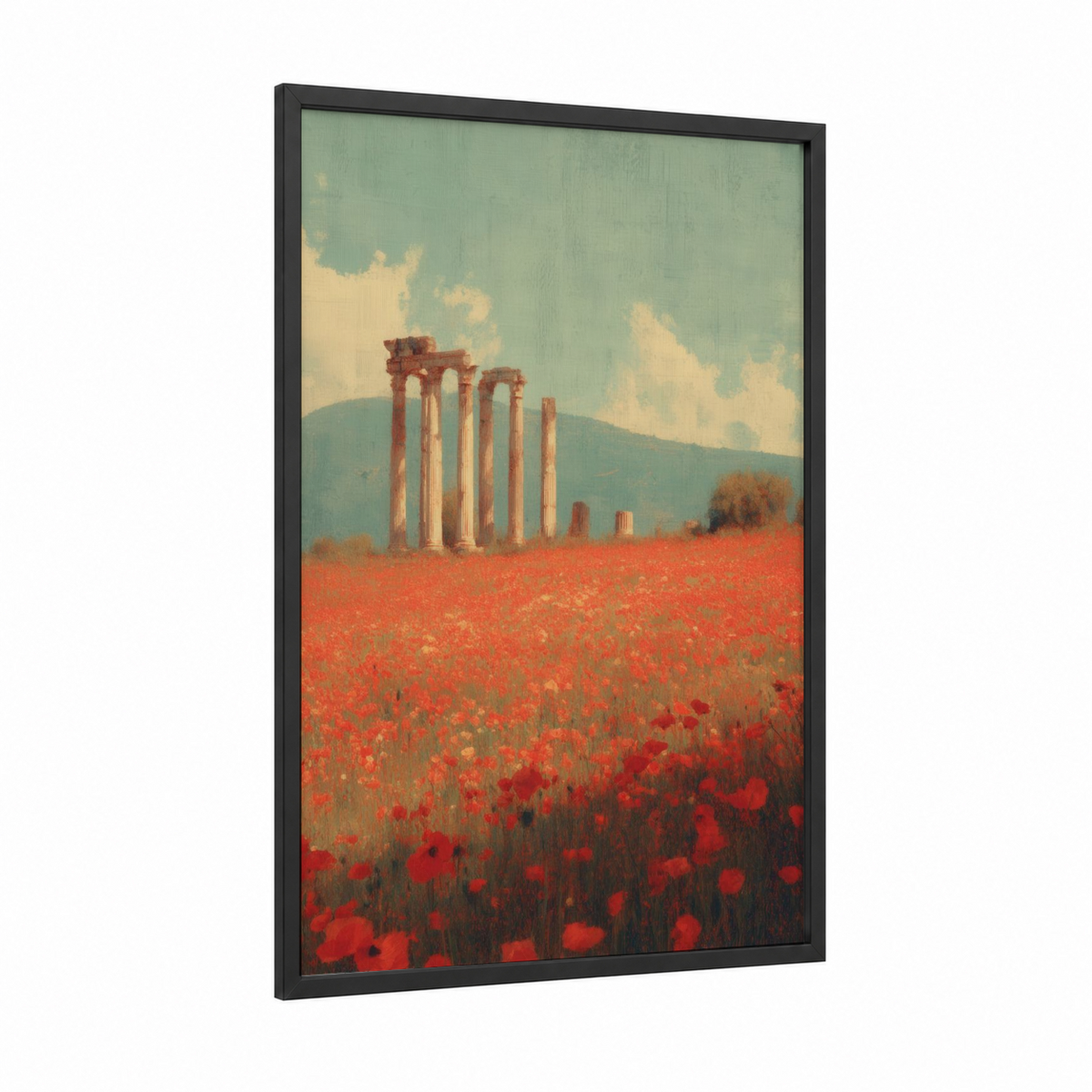 Ancient Columns Red Poppy Field Wall Art