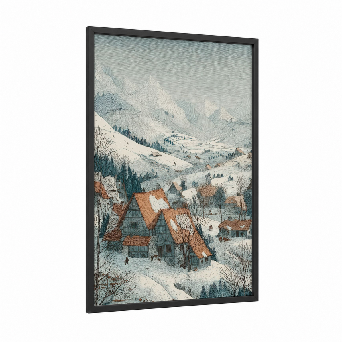 Alpine Village Winter Mountain Landscape Wall Art