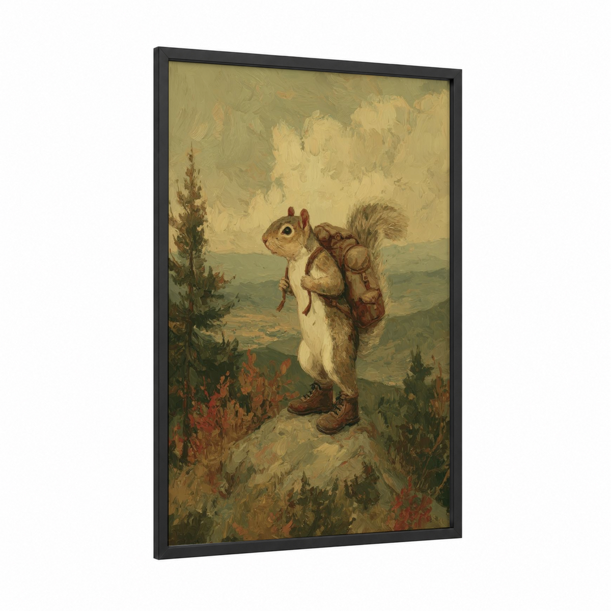 Adventurer Squirrel Mountain Hiking Illustration Wall Art