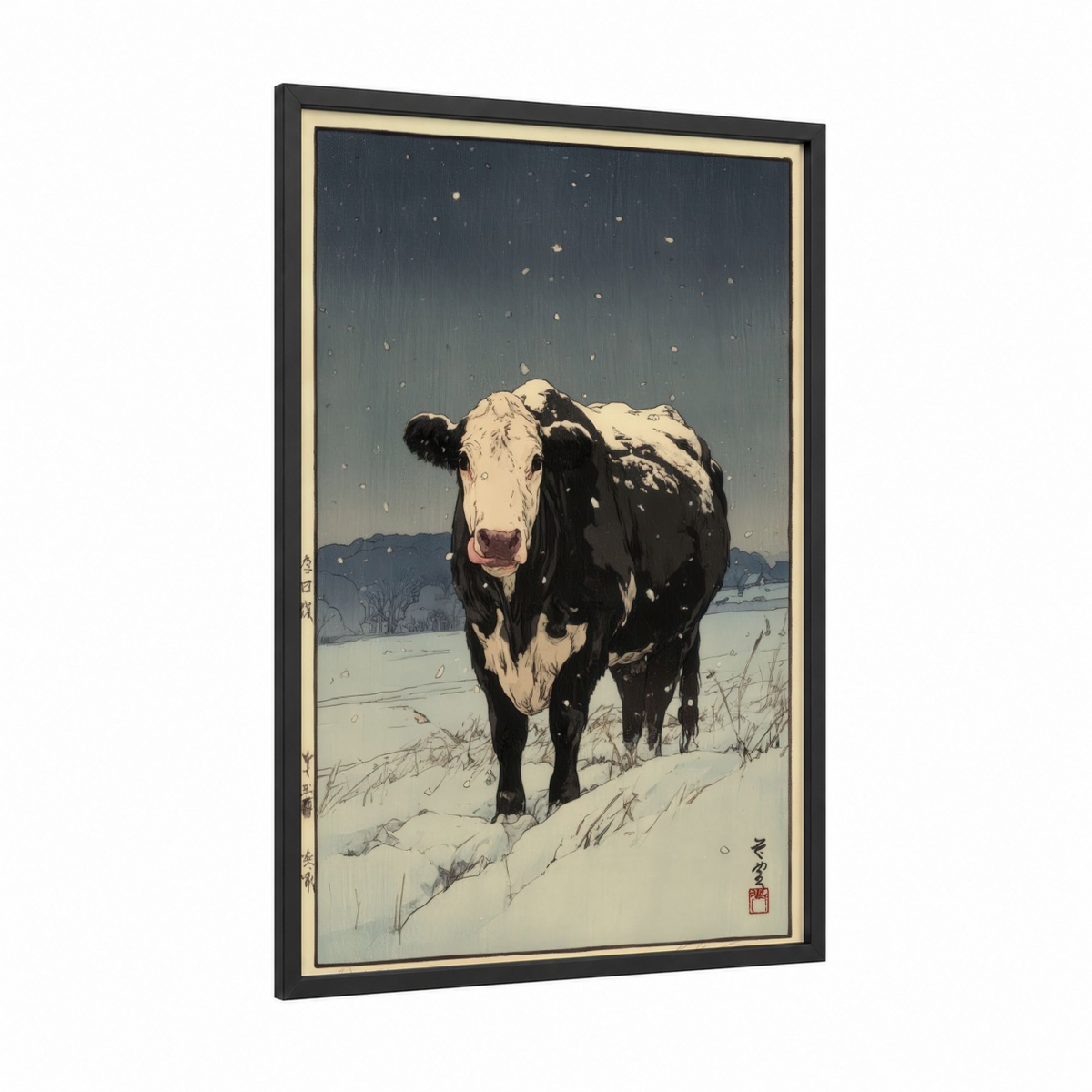 Angus Cow Winter Snow Landscape Wall Art