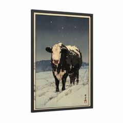 Angus Cow Winter Snow Landscape Wall Art