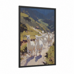 Alpine Alpaca Herd Mountain Landscape Wall Art