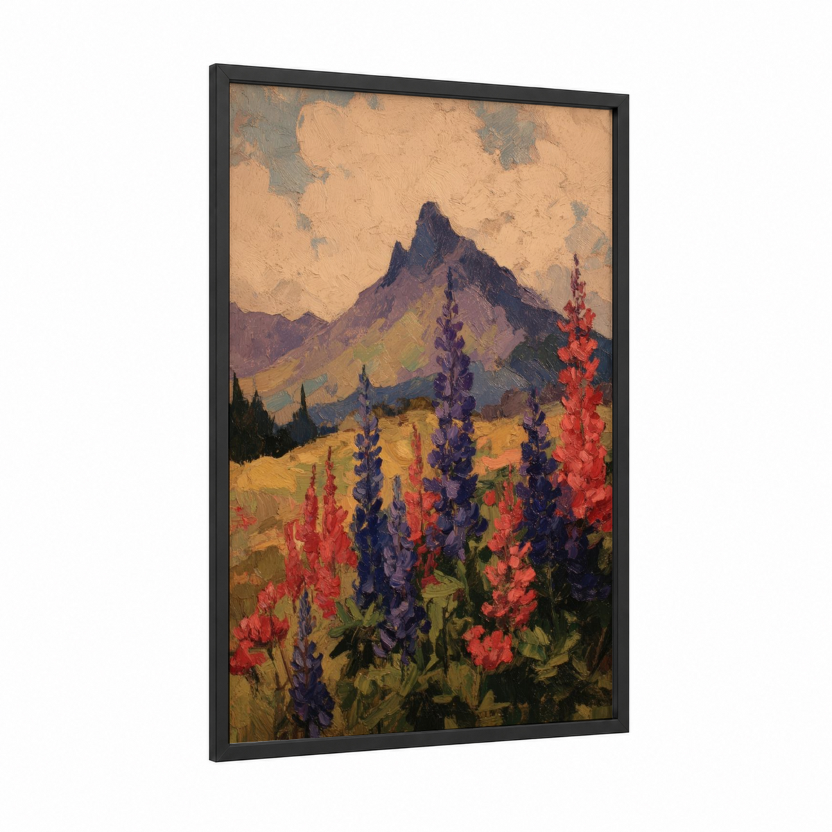 Alpine Lupine Flower Field Mountain Landscape Wall Art