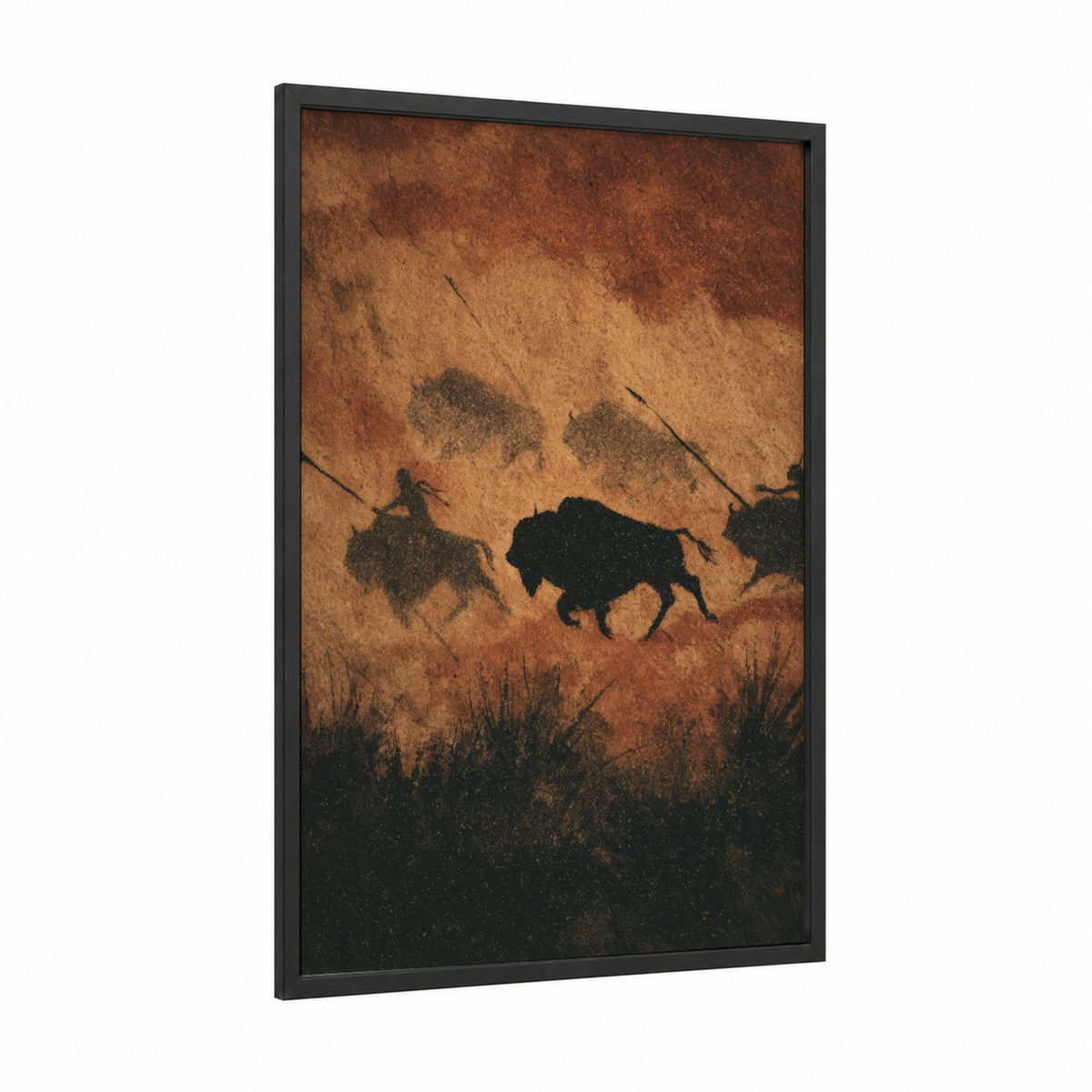 Ancient Hunt Cave Art Silhouette Wall Art