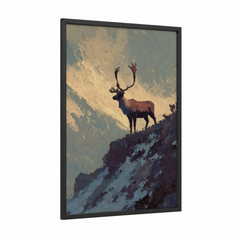 Alpine Reindeer Mountain Winter Landscape Wall Art