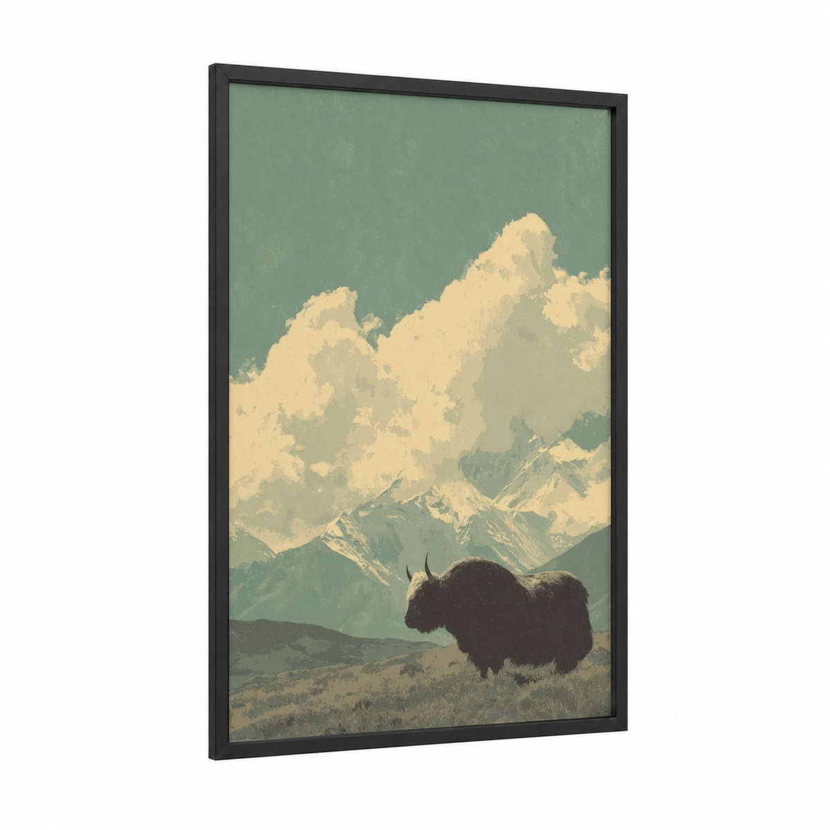 Alpine Yak Mountain Landscape Art Wall Art