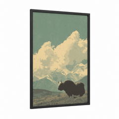 Alpine Yak Mountain Landscape Art Wall Art