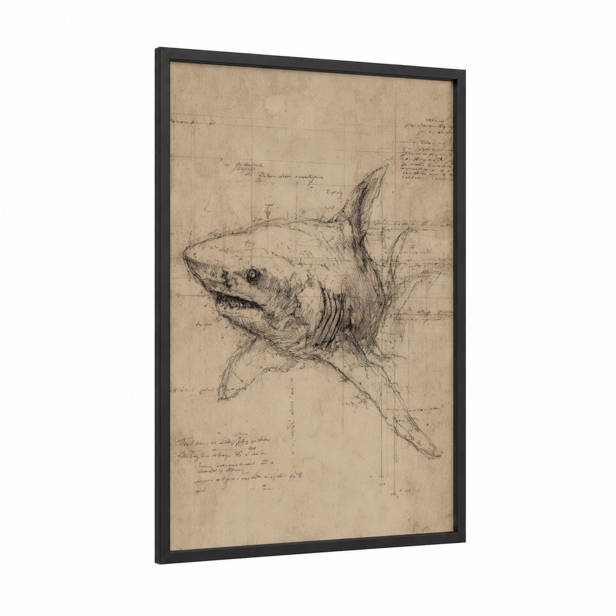 Anatomical Bull Shark Scientific Sketch Wall Art