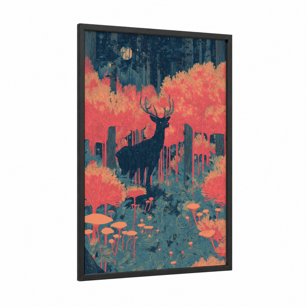 Alien Deer Neon Forest Landscape Wall Art