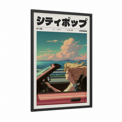 Anime Girl Convertible Car Sunset Wall Art
