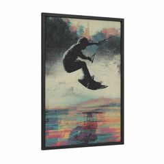 Airborne Wakeboarder Sunset Glitch Art Wall Art