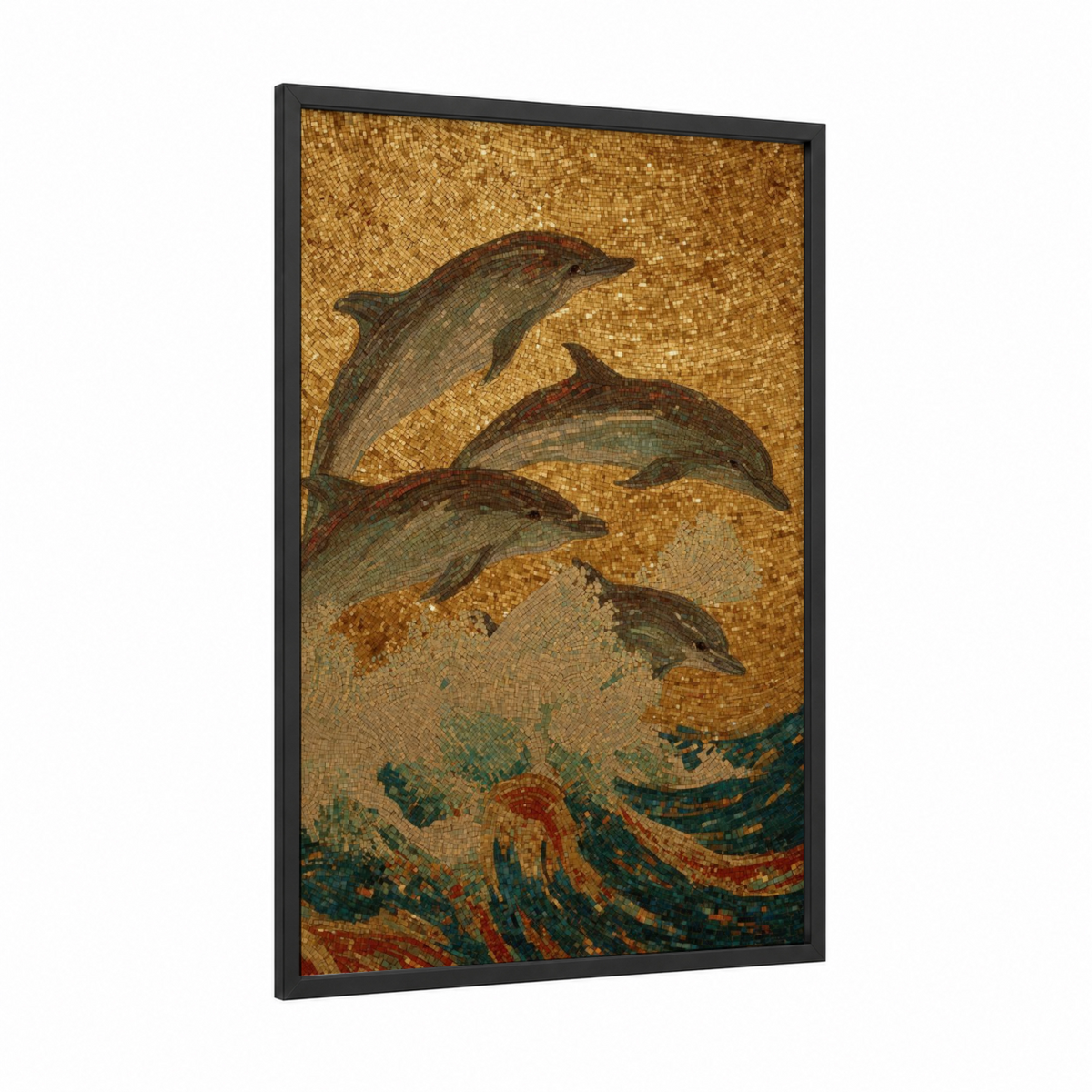 Ancient Dolphins Mosaic Sea Life Wall Art