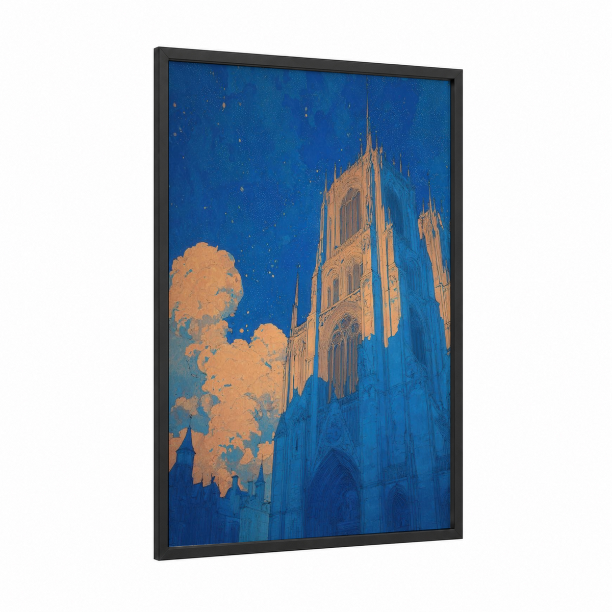 Amiens Cathedral Starry Night Illustration Wall Art