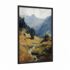 Alpine Valley Mountain Landscape Painting Wall Art