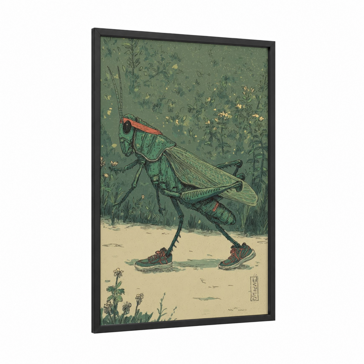 Adventurous Grasshopper Illustration Wall Art