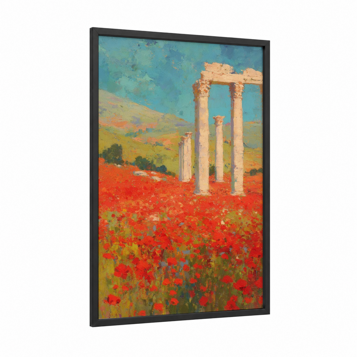 Ancient Columns Poppy Field Landscape Wall Art
