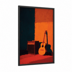 Acoustic Guitar Warm Orange Minimalist Wall Art