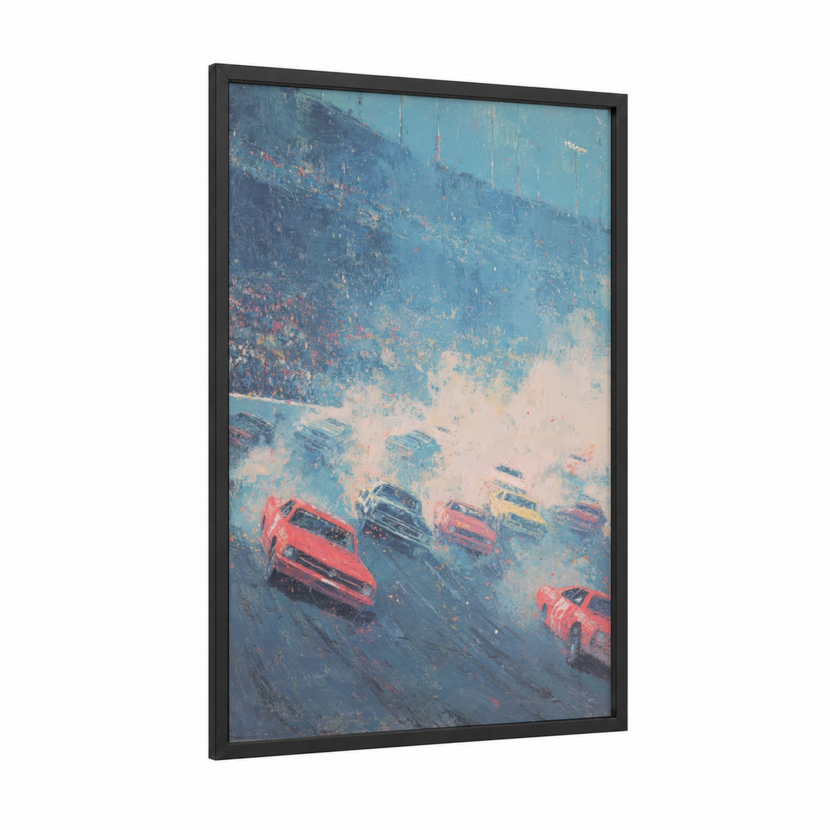 Abstract Race Cars Misty Track Painting Wall Art