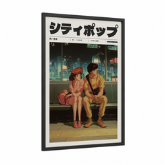 Anime Couple Neon City Night Illustration Wall Art